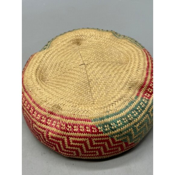 Handmade Handwoven Zigzag Pattern Straw Basket 11"x4" Used READ - Picture 5 of 5